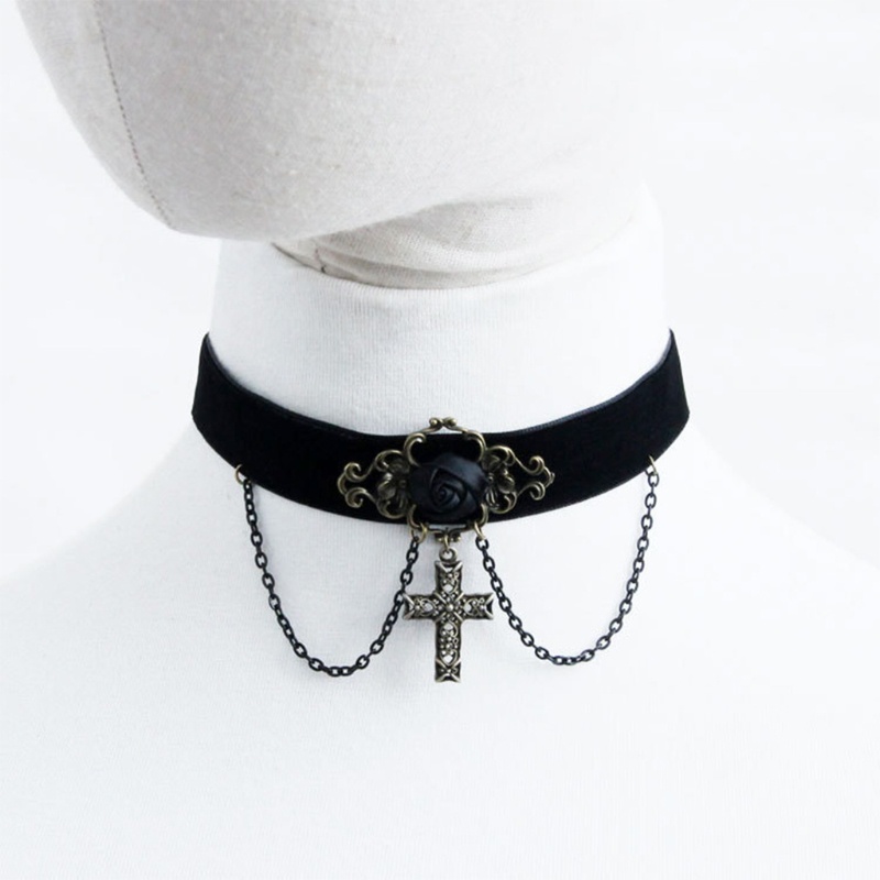 Vòng Cổ Choker Hình Hoa Hồng Đen Phong Cách Punk Dành Cho Nữ
