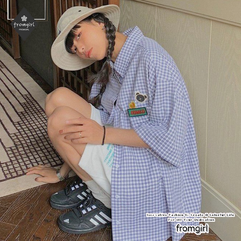 Áo Sơ Mi Ca-Rô Tay Ngắn Thời Trang Dành Cho Nữ Dễ Thương