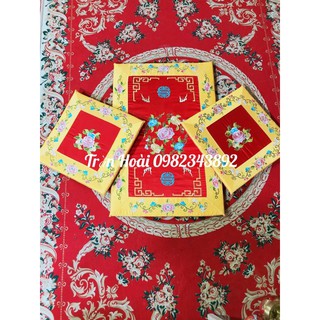 phụ kiện hầu đồng - Bộ đệm hầu , đôn hầu hàng gấm thêu hoa đẹp