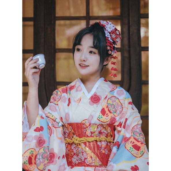 Trang phục nhật bản kimono mẫu hoa cam ( sẵn )