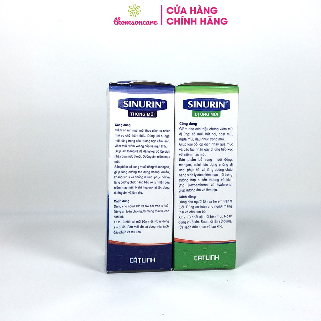 Xịt thông mũi Sinurin chai 20ml giảm ngạt mũi xoang, dị ứng thời tiết của dược Cát Linh từ muối biển ưu trương