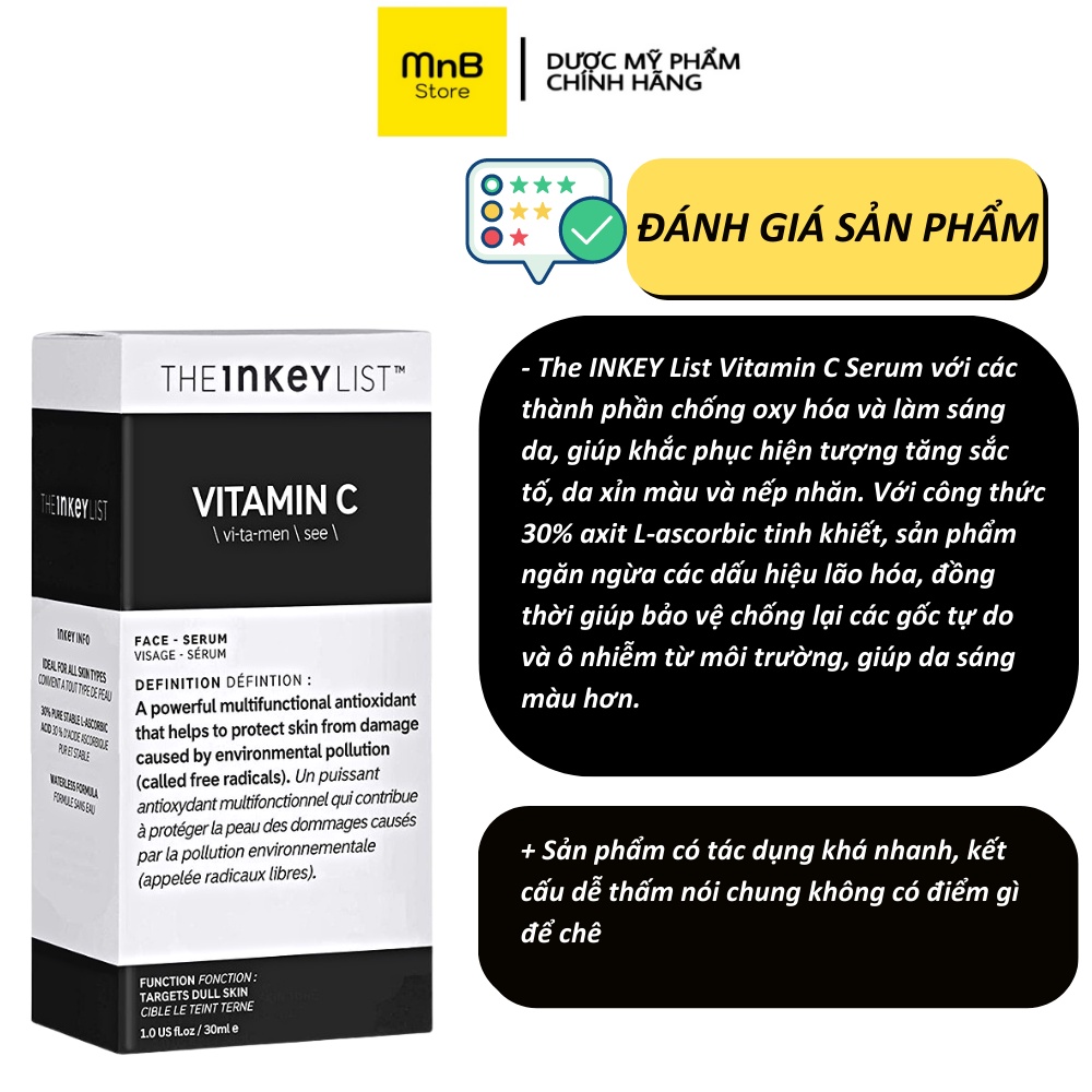Vitamin C The Inkey List tinh chất chống lão hoá làm sáng da 30ml