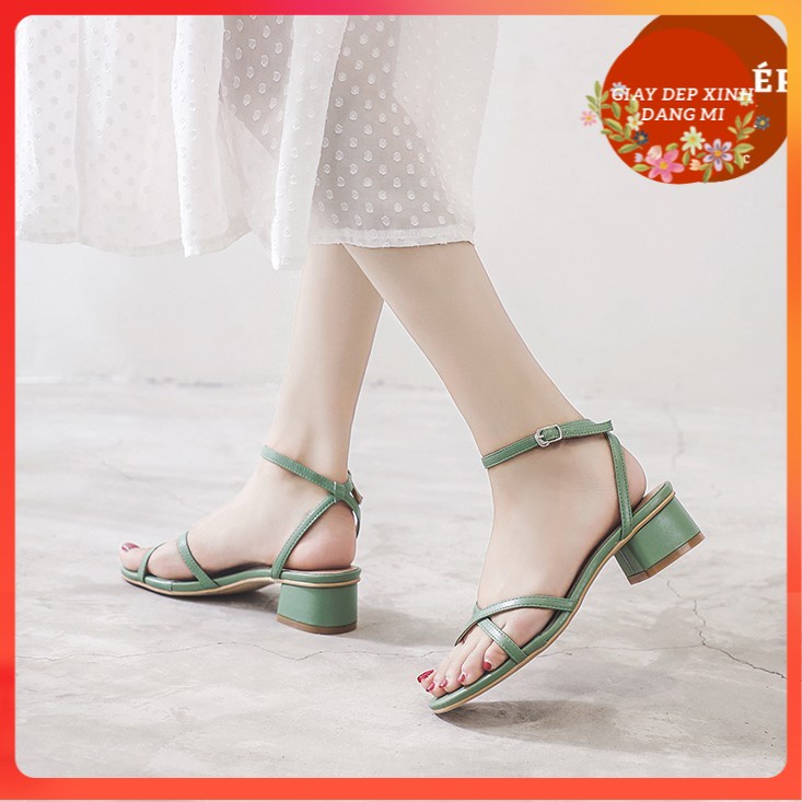 Giày Sandal 2 quai chéo gót chéo 5p da mờ Giày dép xinh Mys