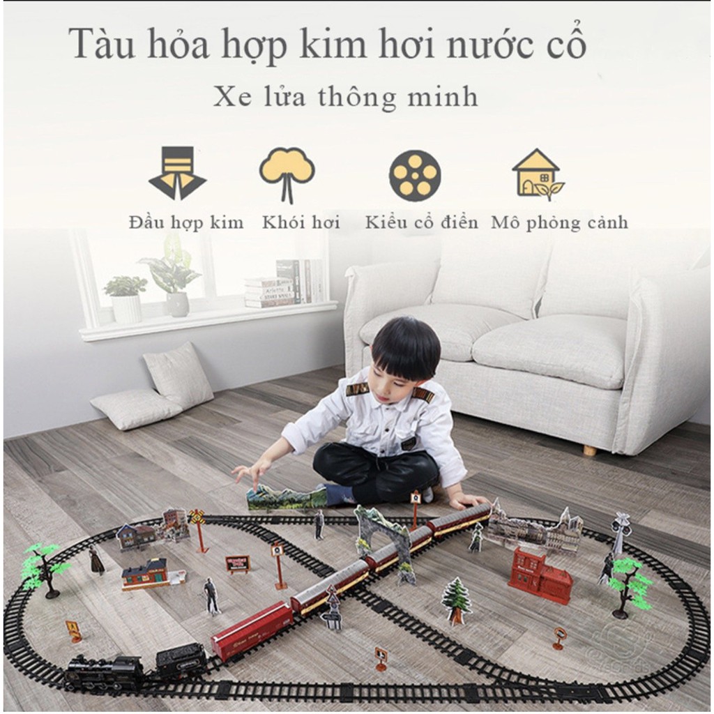 Bộ Tàu Hỏa Hiệu ứng ánh sáng và âm thanh Hơi nước và khói 181x78cm