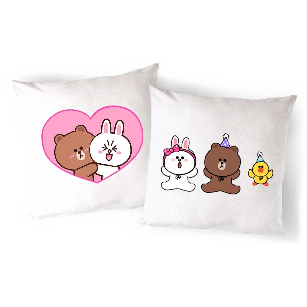 Gối gấu brown thỏ cony vịt sally VGI4 gối in 2 mặt Gối Tựa lưng Sofa Gối vuông Gối Trang Trí vải canvas 45x45cm