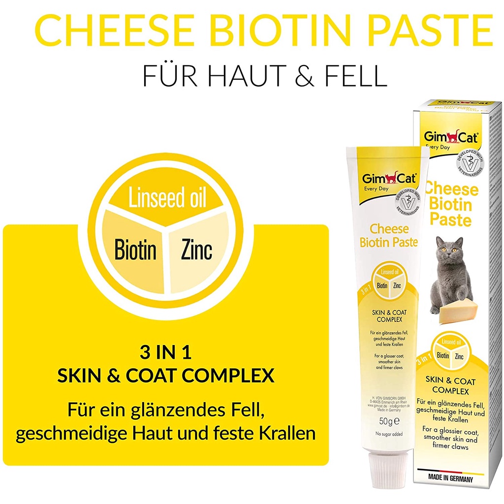 Gel dinh dưỡng gimcat Cheese Biotin Paste dành cho mèo - Giúp lông óng mượt, đẹp da