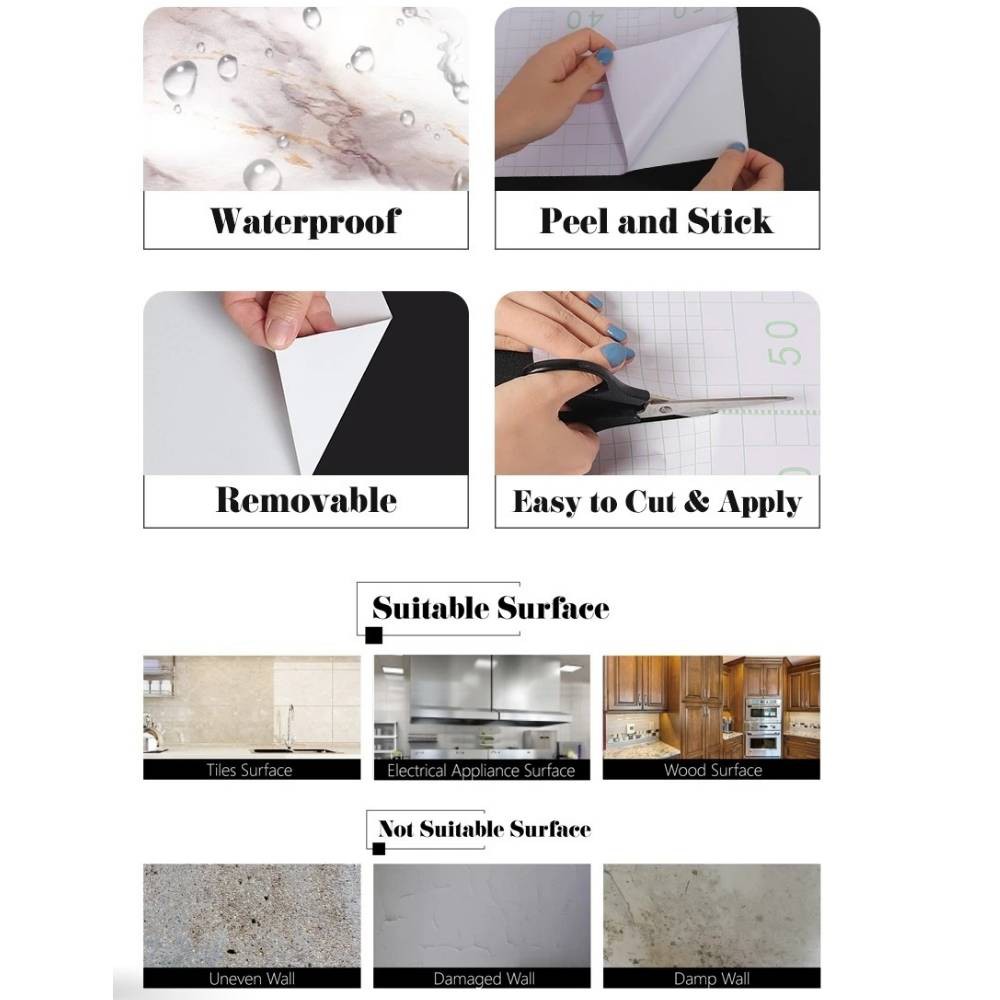 Waterproof Oil-proof Marble Self Adhesive Wallpaper Vinyl Film Wall Stickers Bathroom Bedroom Kitchen Cupboard Refresh Sticker HBAT