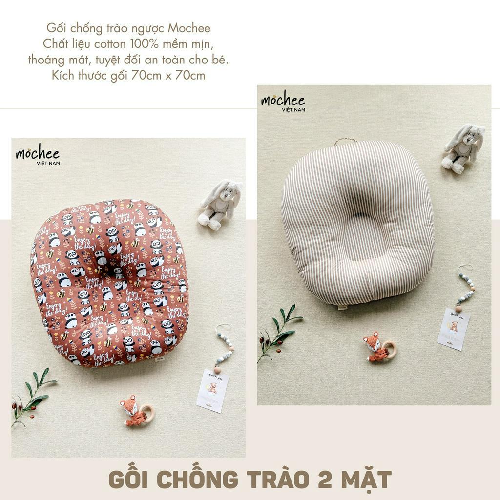 Gối chống trào ngược cho bé Mochee 70x70cm, gối chống trào cotton họa tiết 2 mặt - Monnie Kids