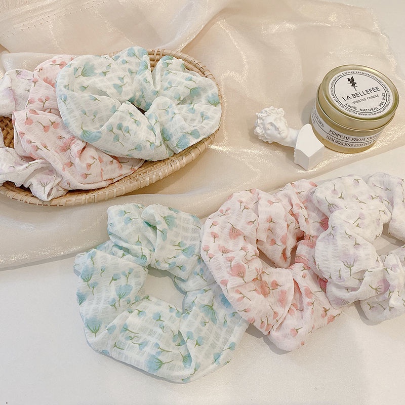 Dây Buộc Tóc Cao Su Mỏng Họa Tiết Hoa Kiểu Nhật Hàn Dễ Thương Cho Nữ