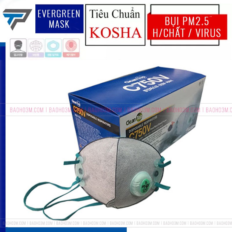Khẩu trang hoạt tính Hàn Quốc Evergreen C750V lọc bụi kháng khuẩn, chứng nhận KOSHA - Đeo được qua tai và gáy | BigBuy360 - bigbuy360.vn