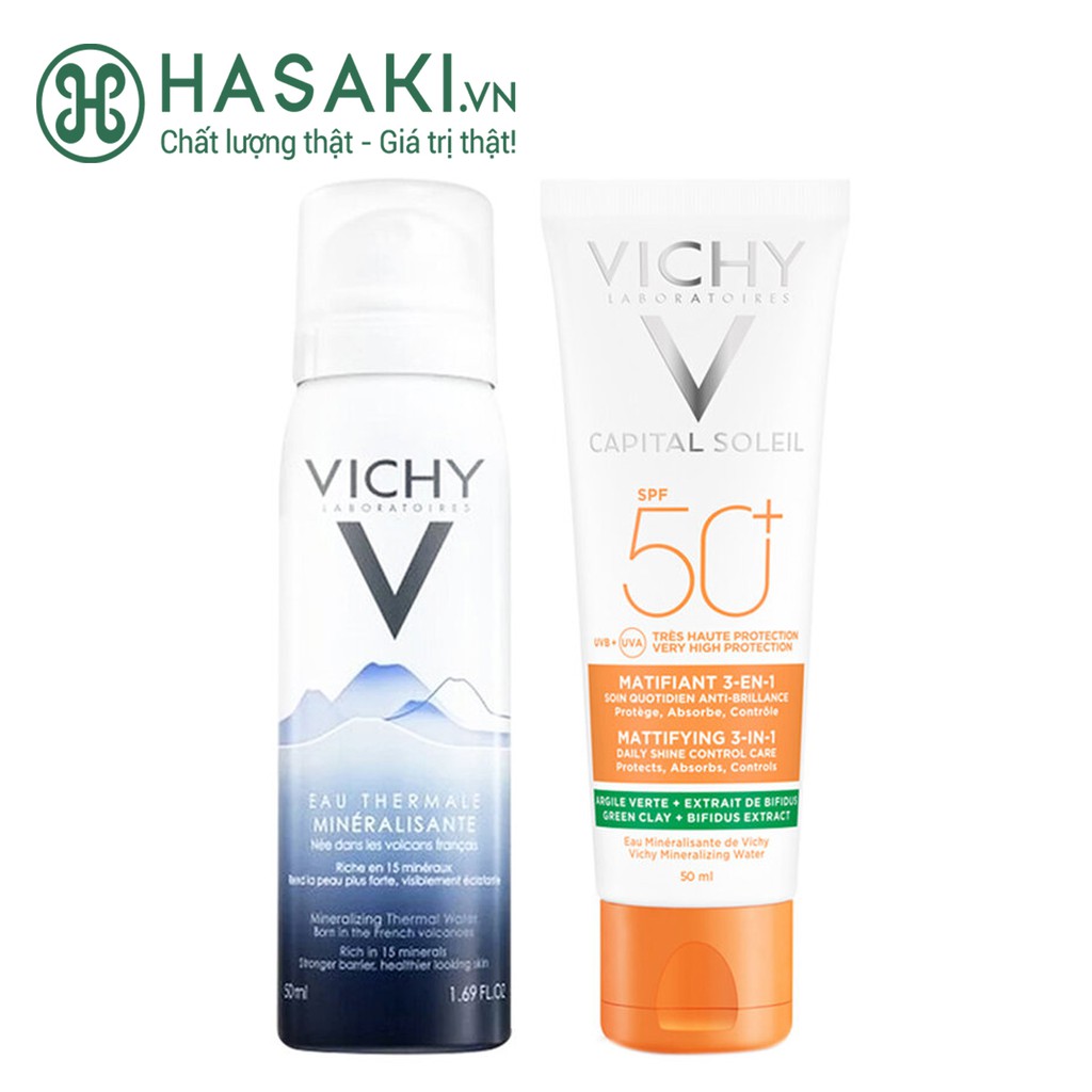 Combo Vichy Xịt Khoáng 50ml + Kem Chống Nắng Kiềm Dầu 50ml