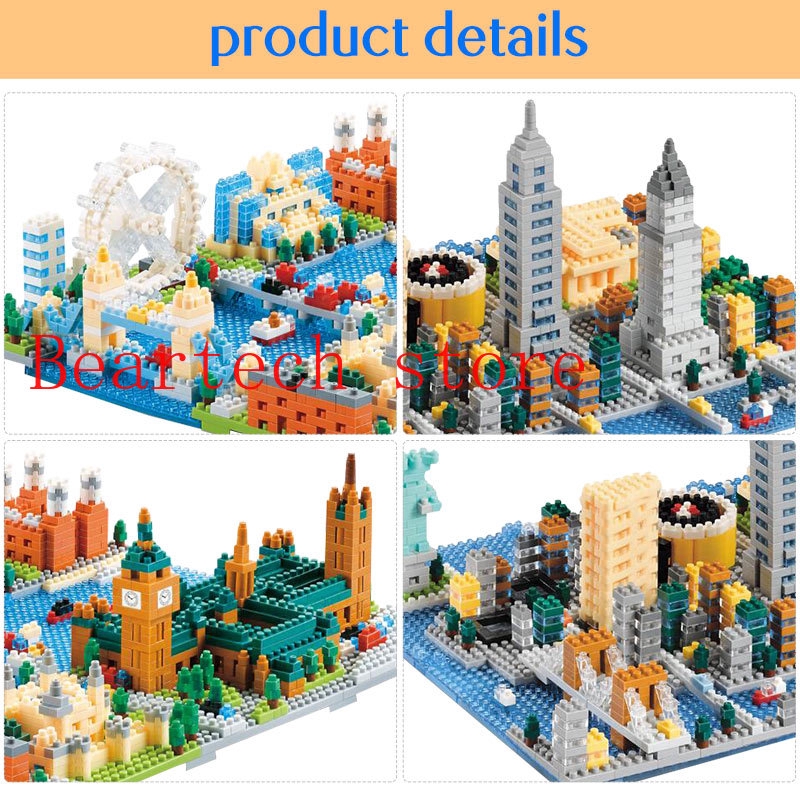 1530+pcs Bricks New York Statue of Liberty Mini Diamond Blocks City Architecture London Tower Bridge Building Block Toys