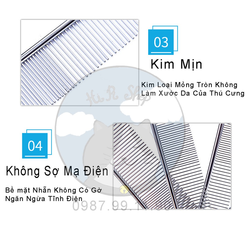 [Full Box]Lược Inox Chải Lông Gỡ Rối Dành Cho Chó Mèo, Chất Liệu Thép Không Rỉ Chiều Dài 19 Cm Lưỡi Dày Massage Thú Cưng