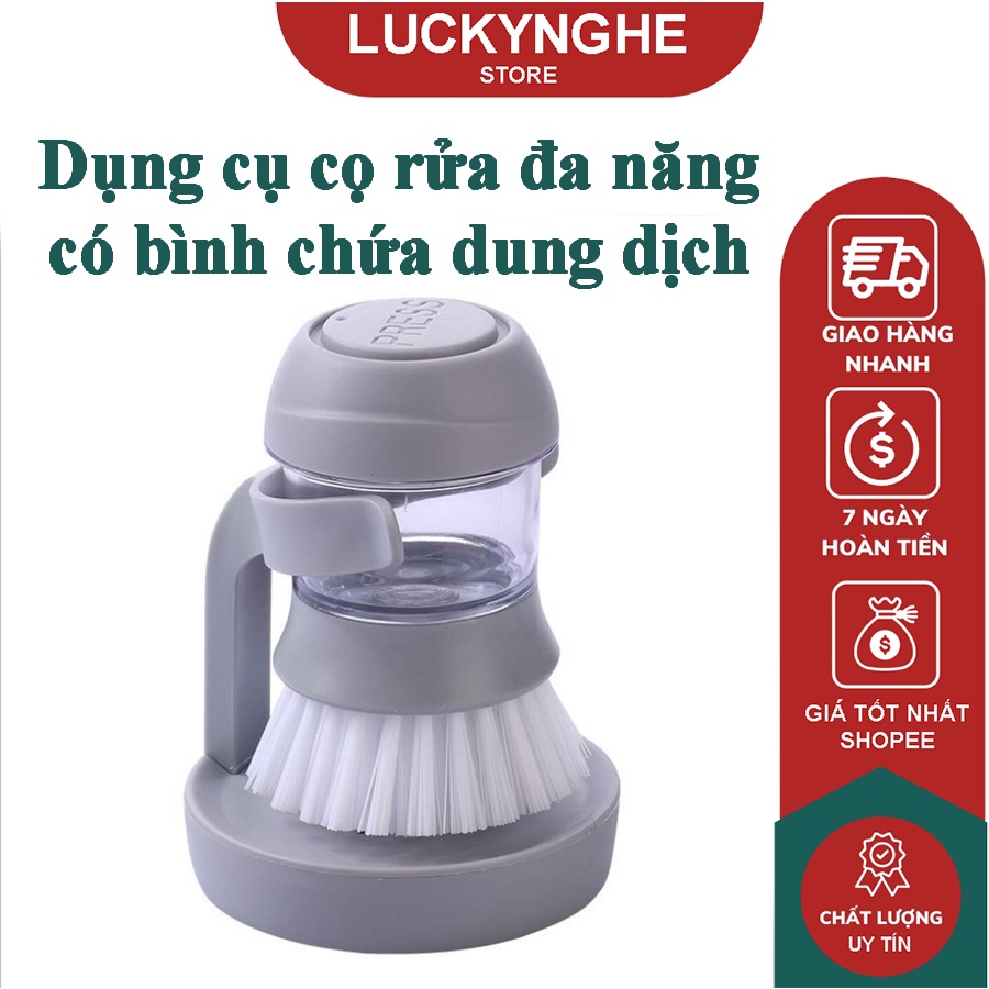 Dụng cụ cọ rửa đa năng, cọ xoong nồi, cọ bếp, cọ rửa bát đĩa có bình chứa tiện lợi