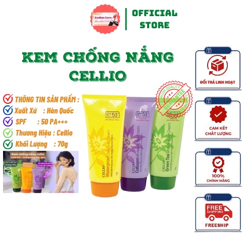 Kem Chống Nắng CELLIO , Green Tea , Collagen , waterproof SPF 50 PA+++ 70g [ CHÍNH - HÃNG ]