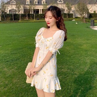 Đầm dạo phố tay phồng phong cách ulzzang Hàn Quốc