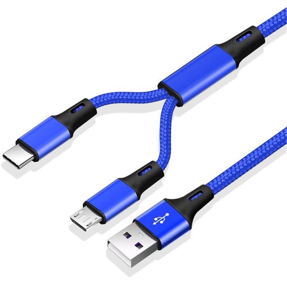 Dây Cáp Sạc Nhanh 2 Trong 1 Loại C Micro USB Bện Nylon