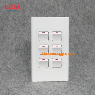Combo 6 công tắc điện 1 chiều + mặt lỗ vuông LiOA - Lắp nổi