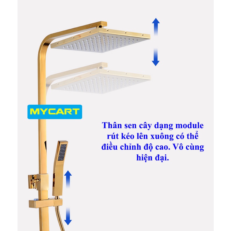 Bộ sen cây tắm đứng nóng lạnh, Sen vòi tắm Vàng đồng Hiển thị LED SET NHIỆT ĐỘ AN TOÀN TRÁNH BỎNG - Hàng Cao Cấp