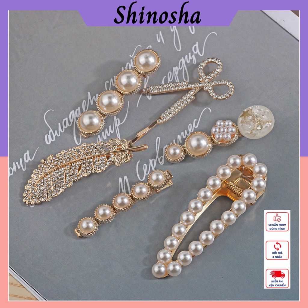 Kẹp tóc mái xinh cute Hàn Quốc chất liệu thép không rỉ đính hạt trai Shinosha KTM001