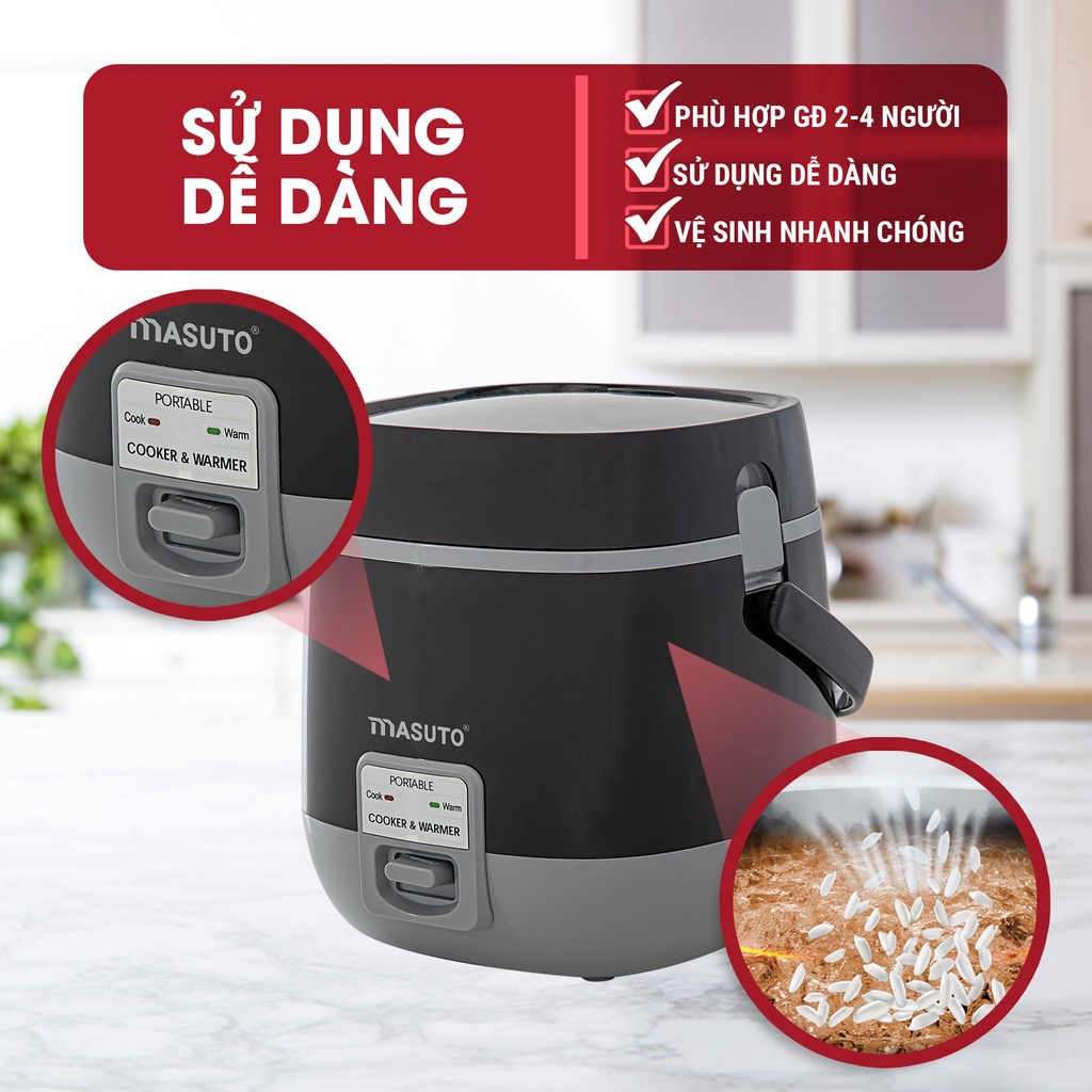 Nồi Cơm Điện Mini Masuto Ruột Dày Dặn 0,8l Nấu Ngon Siêu Tốc Đủ Cho 1-2 Người Ăn