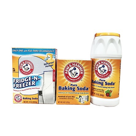 Bộ 3 baking soda tẩy rửa Arm & hammer mỹ : tẩy rửa nhà cửa 227gr + rửa rau củ quả 340gr + khử mùi tủ lạnh 397gr