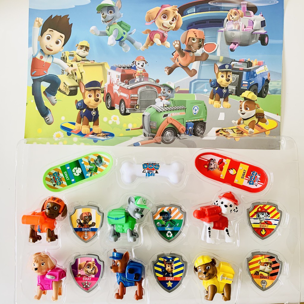 Bộ đồ chơi 6 chó cứu hộ Paw Patrol kèm huy hiệu ván trượt đáng yêu
