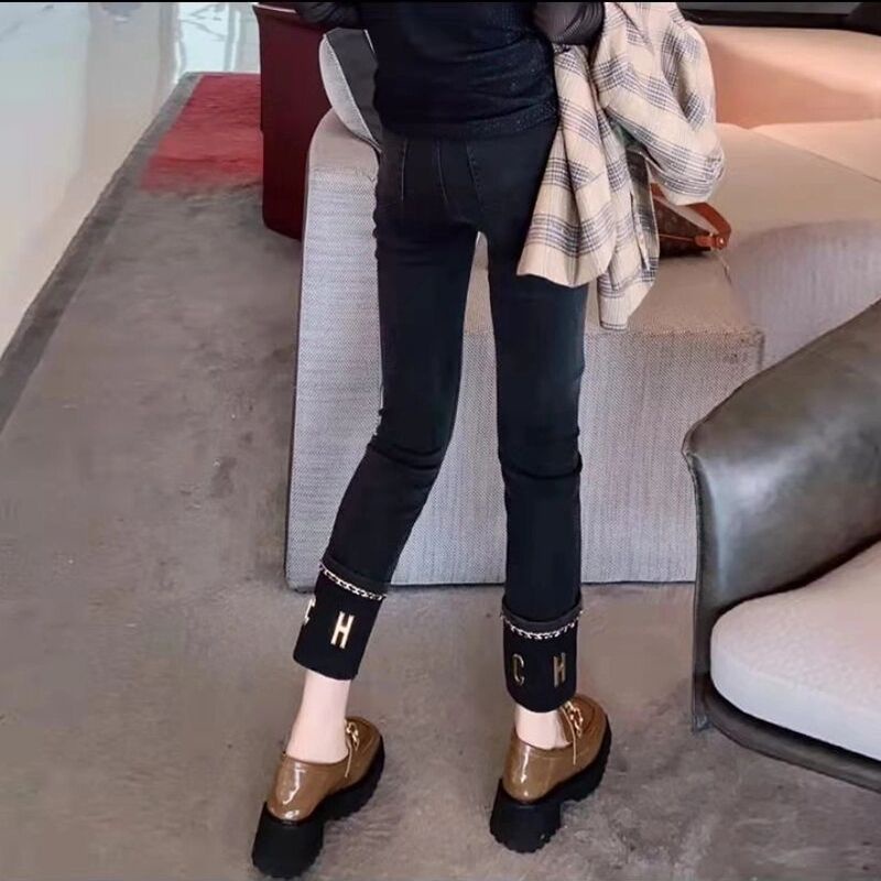 Quần Jean Lưng Cao Dáng Suông Thẳng Thiết Kế Hình Điếu Thuốc