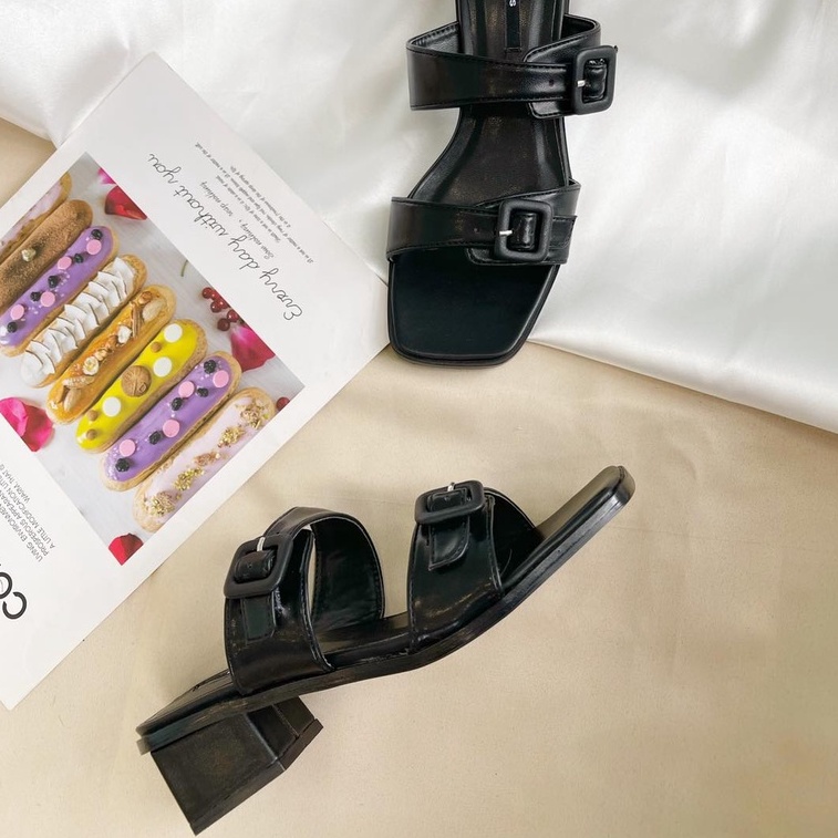 Giày guốc nữ 2 quai ngang phối khóa 4 cm thời trang MYSS - SU162