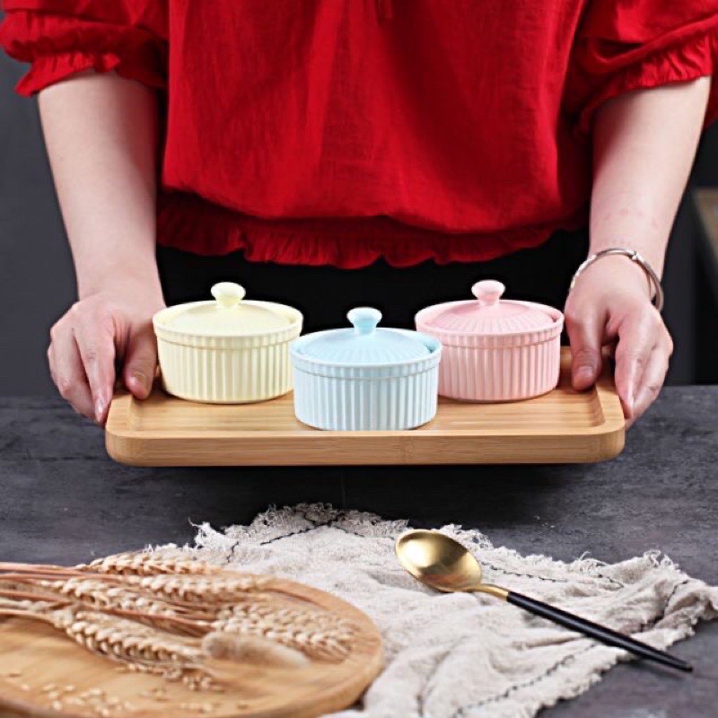 Chén sứ ăn dặm ramenkin có nắp KT: 8.5*4cm  cho bé, sứ an toàn chịu nhiệt cao *sứ loại 1