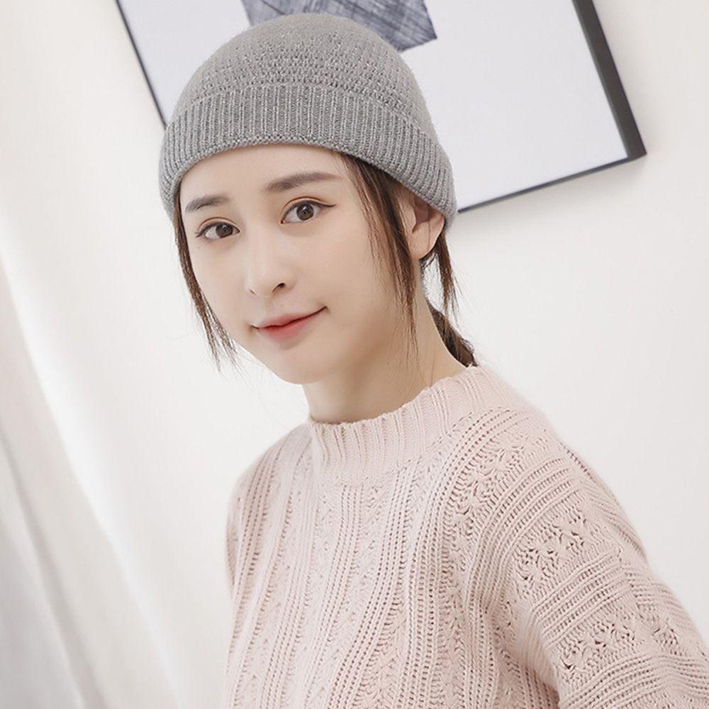 Mũ Beanie Dệt Kim Màu Trơn Dễ Thương Cho Nữ