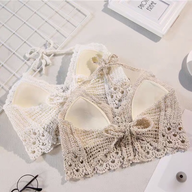 Set biển cute - áo bra đan móc + quần sooc ren gấu hoa (có tách rời) | BigBuy360 - bigbuy360.vn