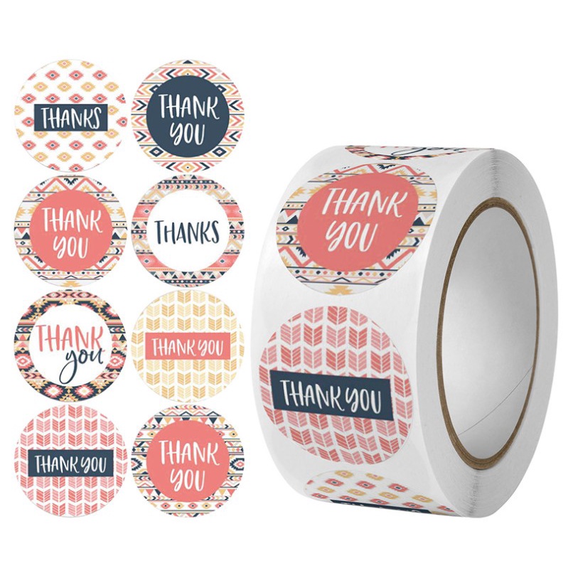 500 sticker chữ "Thank you" kích thước 1 inch họa tiết sọc cá tính dán gói hàng TK-W04