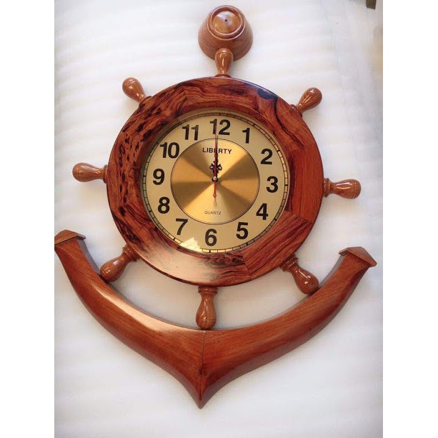 Đồng hồ mỏ neo bằng gỗ gõ mặt gỗ cẩm 60x80cm