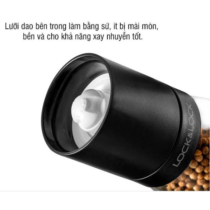 Bộ 2 hũ xay tiêu thủy tinh CKO115S2 140ml Lock&Lock - Hũ xay tiêu Màu đen & trắng - Hàng chính hãng