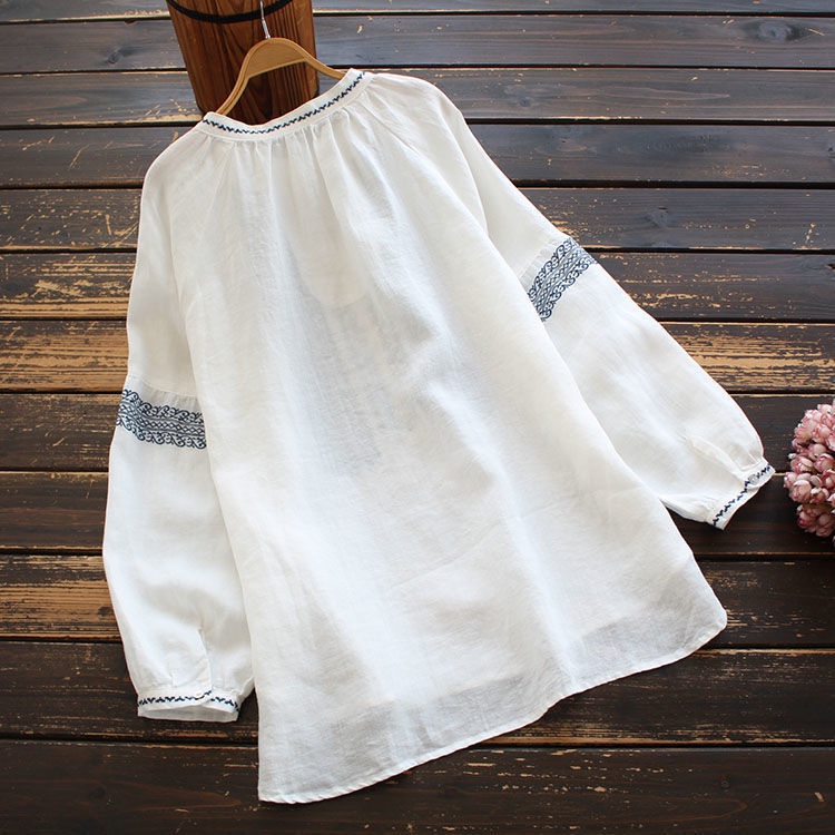 Áo Sơ Mi Nữ Dài Tay Cổ Tròn Thời Trang retro
