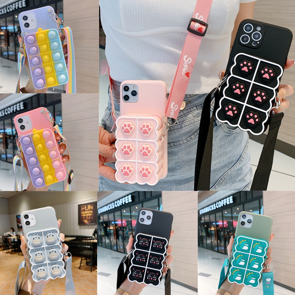 Ốp Điện Thoại Silicon Dạng Ví Hình Bong Bóng Có Dây Đeo Chéo Cho Samsung Galaxy A73 A53 A33 A03 A13 4G 5G