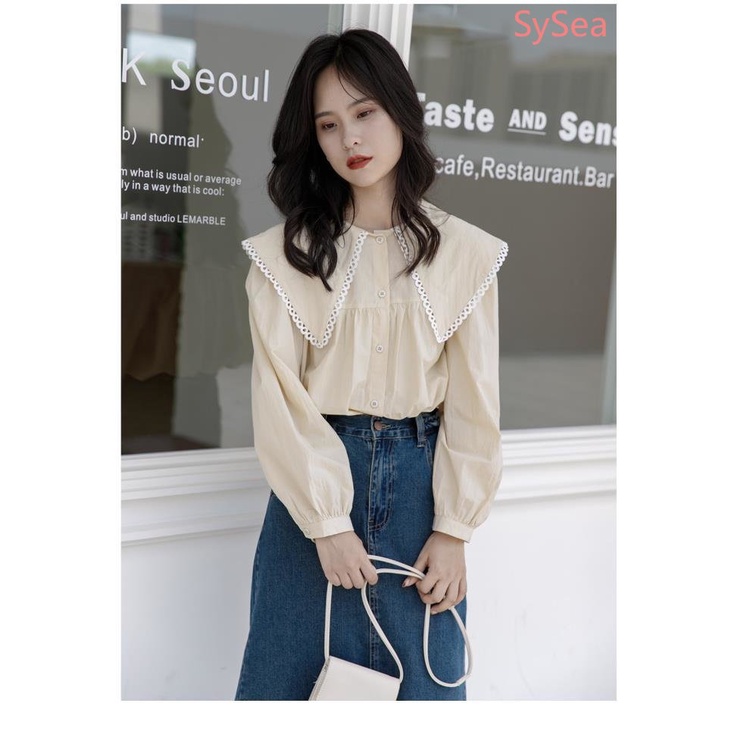 Plus Áo Sơ Mi Cổ Búp Bê Phong Cách Retro Pháp Thời Trang Mùa Thu Cho Nữ