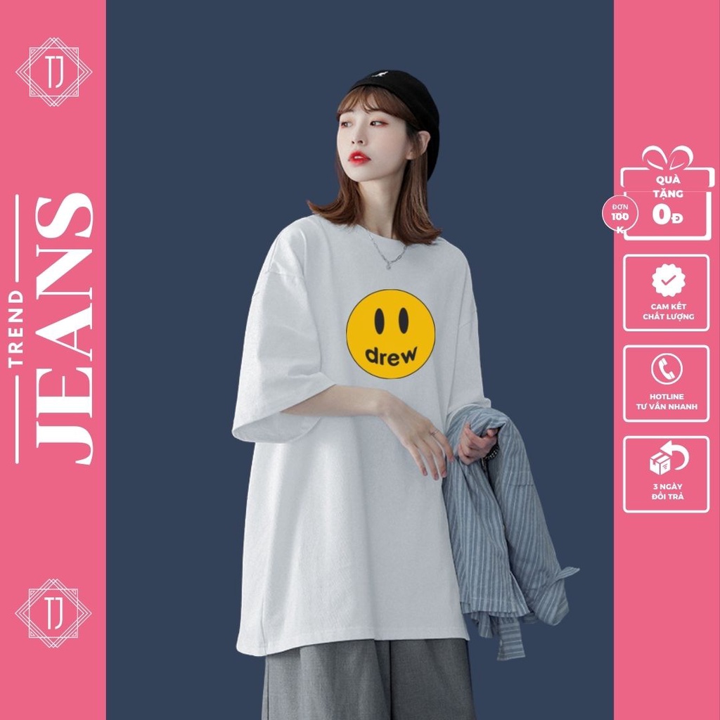 Áo thun nam nữ in hình mặt cười Drew, áo phông unisex tay lỡ 2022