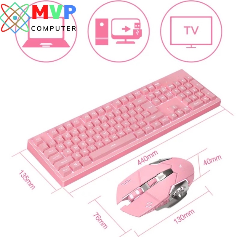 Combo Chuột Bàn Phím Có Dây Gaming XINMENG K616 Màu Hồng LED Trắng Xuyên Chữ Cao Cấp Dùng Cho Máy Tính PC Laptop