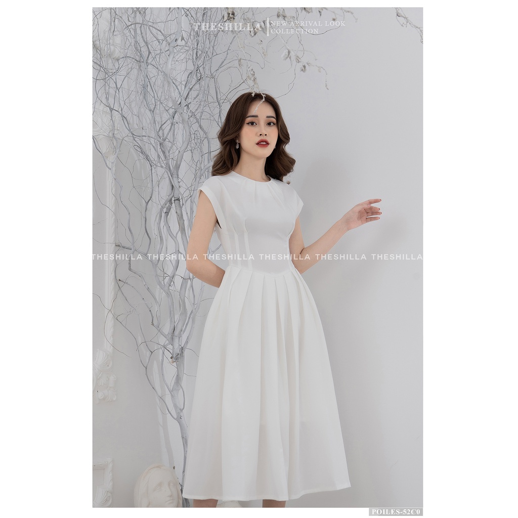 Váy thiết kế cao cấp trắng tay con form xòe xếp ly [ Có video + Ảnh thật ] The Shilla - Poiles-53C0