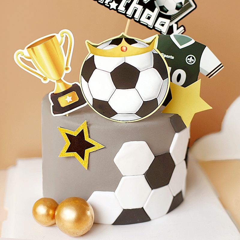Bộ Phụ Kiện Trang Trí Bánh Sinh Nhật Hình Cầu Thủ Bóng Đá Đội trophy Pentaonal star