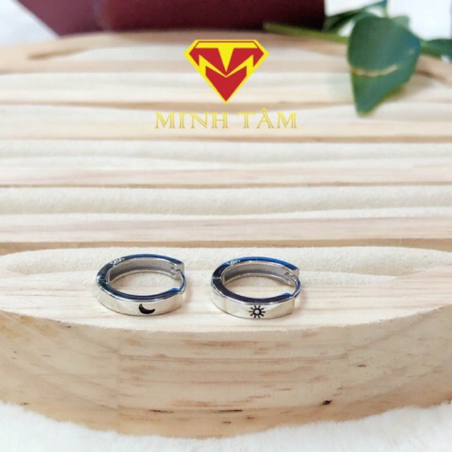 Bông tai bạc 925 khoen tròn mặt trăng mặt trời