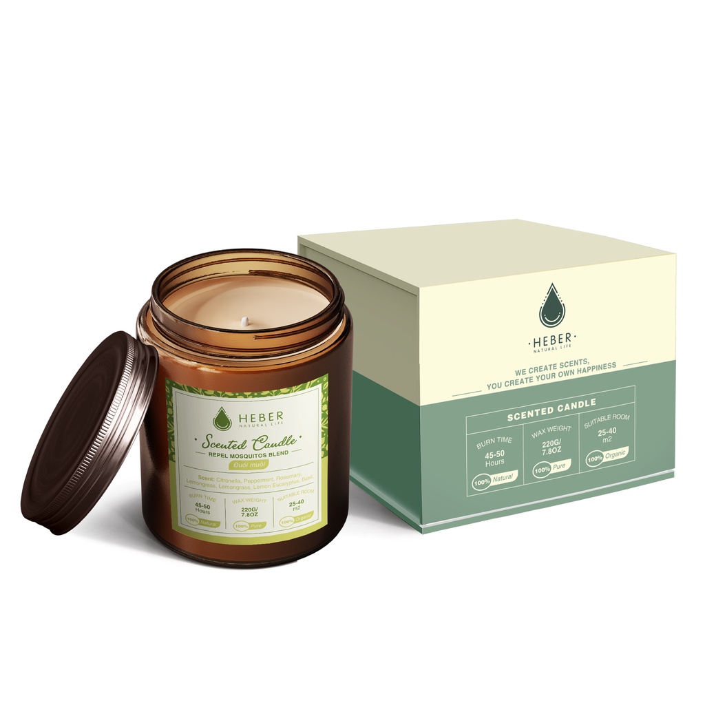 Nến Thơm Đuổi Muỗi Repel Mosquitos Scented Candle Heber Natural Life Thiên Nhiên Cao Cấp, 100g & 220g