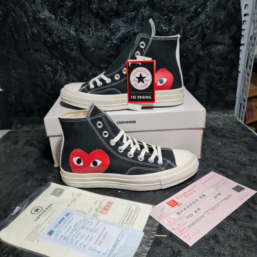 Giày Converse CDG Chuck Play tim màu đen cổ cao nam nữ