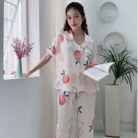 Bộ Pijama Lụa Ý Cao Cấp Quần Dài Tay Ngắn Phối Bèo Xinh Xắn Hàng Có Đủ SizeGiảm 10K Đơn 200K