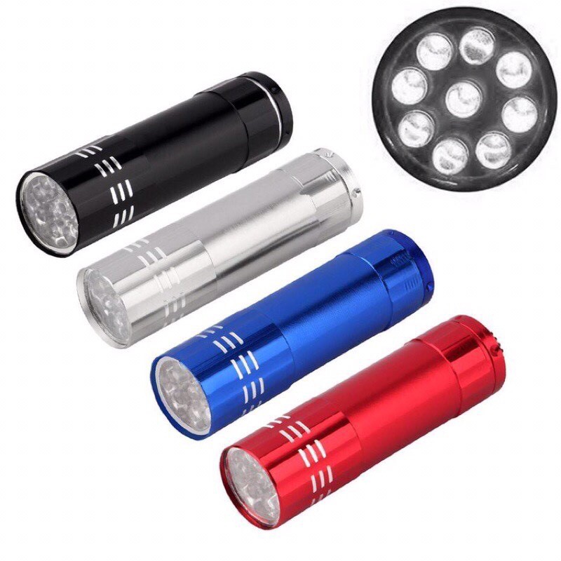 Đèn pin mini 9 bóng LED siêu sáng, hợp kim nhôm [KHÔNG KÈM PIN], màu ngẫu nhiên