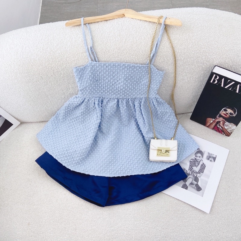 SET ÁO XỐP XANH 2 DÂY BBD + QUẦN SHORT XANH ĐẬM