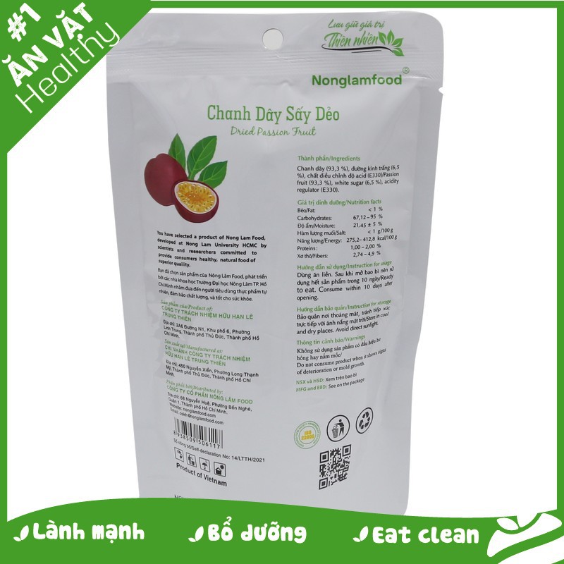 Chanh dây sấy dẻo Nông Lâm Food túi 45g | Ăn vặt văn phòng | Ăn vặt tốt cho sức khỏe | Healthy Snack