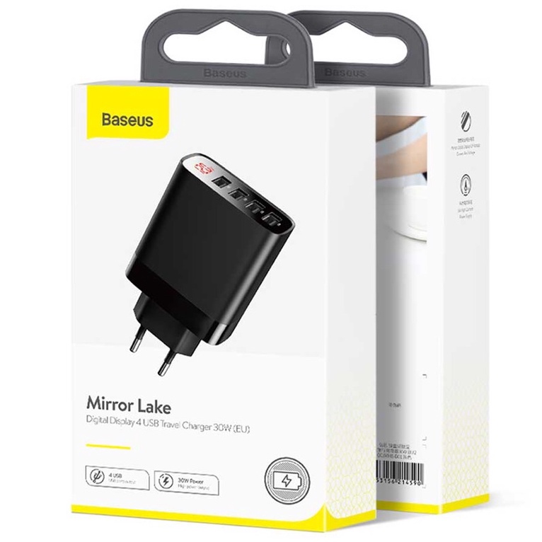 ✅Giảm giá - Củ sạc Cốc sạc đa năng 4 cổng USB Baseus 30W Mirror Lake Digital Display 4 USB Travel Charger 30W